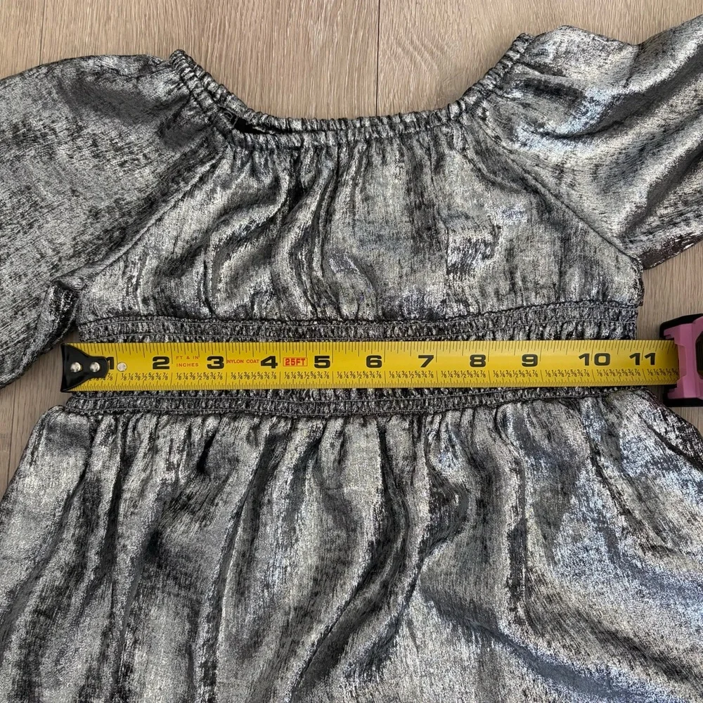 Old Navy Kids Girls Dress 3T Silver Shiny Metallic Long Sleeves Party NYE